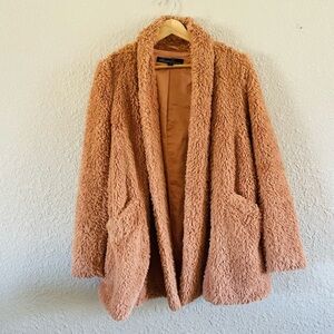 Kenneth Cole Blush Faux Fur Open Drape Coat